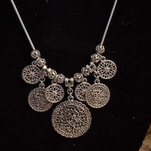 Lia Sophia "Crochet" Matte Silver Tone Filigree & Lace Style Discs Necklace